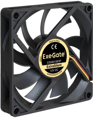 Exegate EX288923RUS Вентилятор ExeGate ExtraSilent ES08015B3P (80x80x15 мм, 2-Ball (двойной шарикоподшипник), 3pin, 1600RPM, 22dBA)