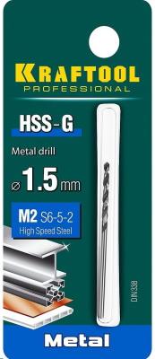 KRAFTOOL HSS-G, 1.5 х 43 мм, сталь P6M5, сверло по металлу (29651-1.5)