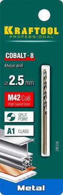 KRAFTOOL Cobalt, 2.5 х 57 мм, сталь М42, HSS-Co(8%), сверло по металлу (29656-2.5)