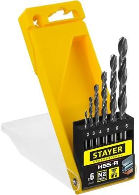 STAYER HSS-R, 6 шт, (2-8 мм), быстрорежущая сталь P6M5, класс В, набор сверл по металлу, Professional (29602-H6)