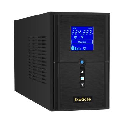 ИБП (инвертор, синус, для котла) ExeGate SineTower SZ-1000.LCD.AVR.2SH.1C13.USB <1000VA/800W, чистая синусоида, LCD дисплей, AVR, 2*Schuko+1*C13, USB, линейно-интерактивный, внешняя батарея 24В до 200Ач, Black>
