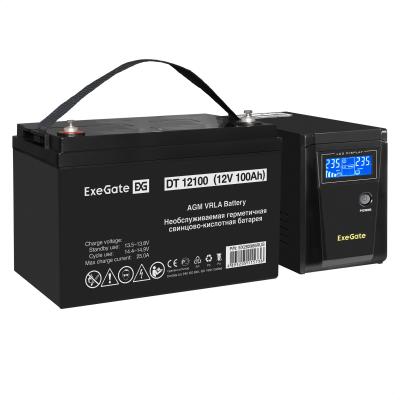 Комплект ИБП EX295986RUS + батарея 100Aч EX282985RUS 1шт (инвертор, синус, для котла) ExeGate SineTower SZ-600.LCD.AVR.1SH <600VA/360W, чистый синусоида, LCD дисплей, AVR, 1*Schuko, линейно-интерактивный, Black> + батарея ExeGate DT 12100 (12В, 100Ач) 1шт