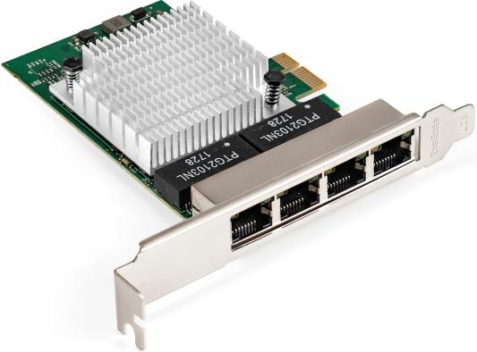 Сетевой адаптер ExeGate EXE-564 (PCI-E x1 v2.0, 4xRJ45, UTP 10/100/1000Mbps, Realtek Chipset RTL8111H+ASM1184e)