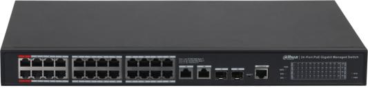 DAHUA 24-портовый гигабитный управляемый коммутатор с PoE, уровень L2 Порты: 24 RJ45 10/100/1000Мбит/с; IEEE802.3af/IEEE802.3at/Hi-PoE/IEEE802.3bt, 2 RJ45 10/100/1000Мбит/с (uplink), 2 SFP 1000Мбит/с