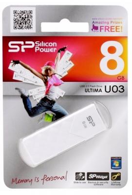 Внешний накопитель 8GB USB Drive <USB 2.0> Silicon Power Ultima U3 White