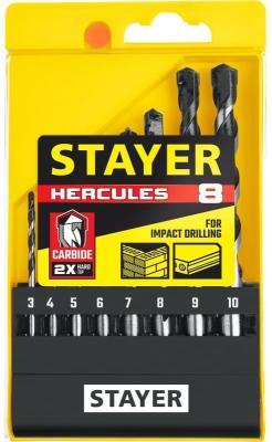 STAYER Hercules, 8 шт: d 3-4-5-6-7-8-9-10 мм, набор сверл по бетону, Professional (2915-H8)