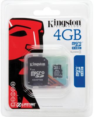 Карта памяти MicroSDHC 4GB Kingston Class4 <SDC4/4GB>