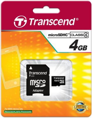 Карта памяти MicroSDHC 4GB Transcend Class4 (TS4GUSDHC4)