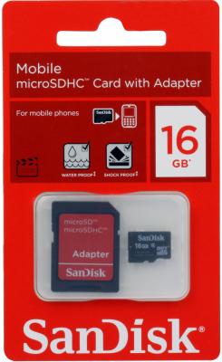 Карта памяти MicroSDHC 16Gb SanDisk Class4 + SD Adapter