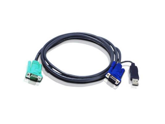 Шнур, мон+клав+мышь USB Aten, SPHD15=>HD DB15+USB A-Тип, Male-2xMale, 8+4 проводов, опрессованный, 3 метр., черный, (2L-5203U)