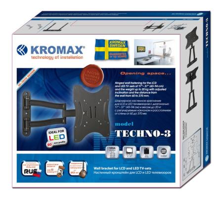 Кронштейн Kromax Techno-3 для ЖК и LED ТВ 15"-37", настенный, 4 ст. свободы, Vesa 75/100/200*100/200, max 20 кг Grey