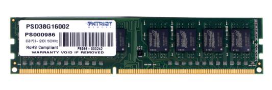 Оперативная память для компьютера 8Gb (1x8Gb) PC3-12800 1600MHz DDR3 DIMM CL11 Patriot Signature PSD38G16002