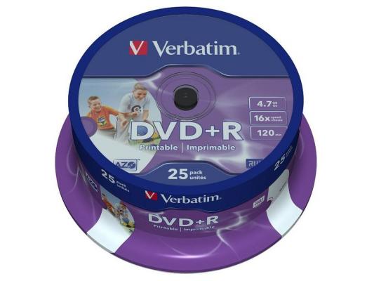 Диски DVD+R 4.7Gb Verbatim 16x  25 шт  Cake Box  Printable  <43539>