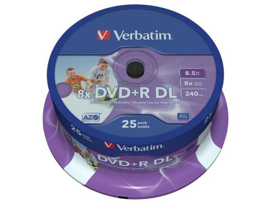 Диски DVD+R 8.5Gb Verbatim 8x  25 шт  Cake box  Dual Layer  printable (43667)