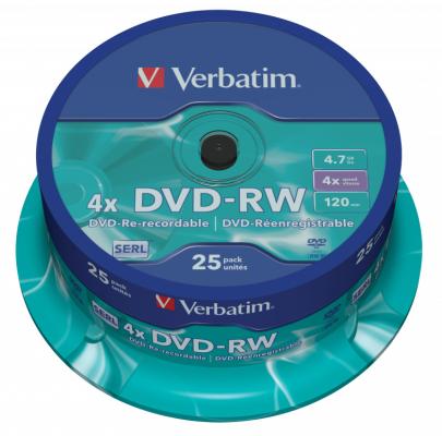 Диски DVD-RW 4.7Gb Verbatim 4x 25 шт Cake Box <43639>