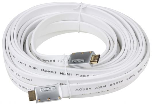 Кабель AOpen  HDMI  19M/M 1.4V+3D/Ethernet AOpen <ACG545A_W-10M> серебряно-белый Flat Top Quality