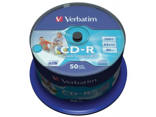 Диски CD-R Verbatim 700Mb 52x CakeBox 50шт Printable 43309/43438