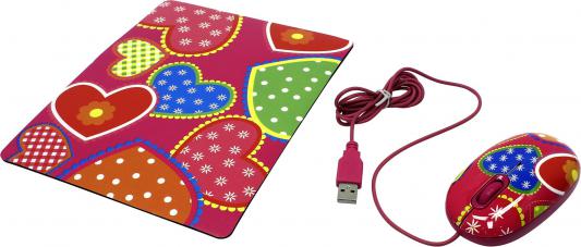 Мышь проводная CBR SET703 Candy розовый USB + коврик