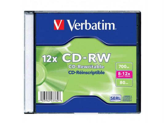 Диски CD-RW Verbatim 700Mb 8-12x SlimCase 1шт 43762