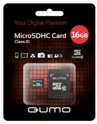 Карта памяти Micro SDHC 16Gb class 10 QUMO QM16GMICSDHC10 + SD adapter