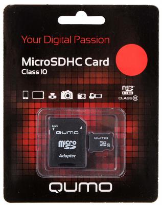 Карта памяти Micro SDHC 4Gb class 10 QUMO QM4GMICSDHC10 + SD adapter