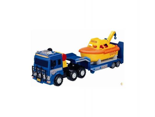 Машинка грузовик-трейлер Daesung Toys с катером береговой охраны синий 1 шт 58 см