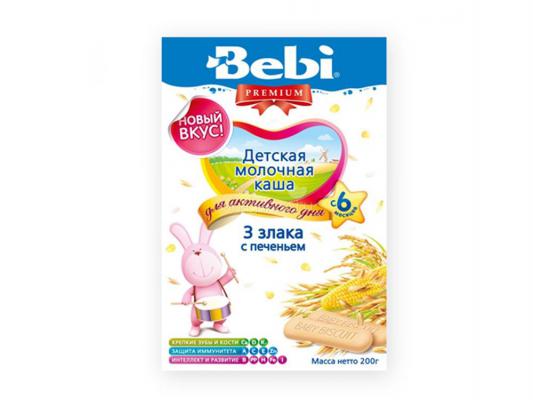 Каша Bebi Premium 3 злака с печеньем с 6 мес. 200 гр. мол.