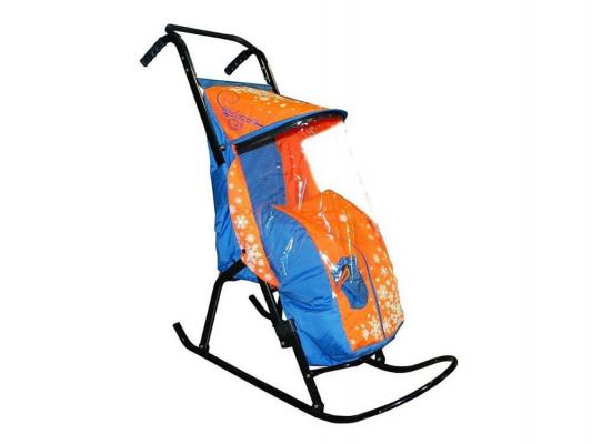 Санки-коляска RT Снегурочка 2-Р1 Снежинки до 50 кг синий оранжевый сталь