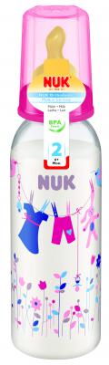 Бутылочка Nuk с латексной соской, с рождения 240 мл. пластик 741417 розовая от 0 до 6мес