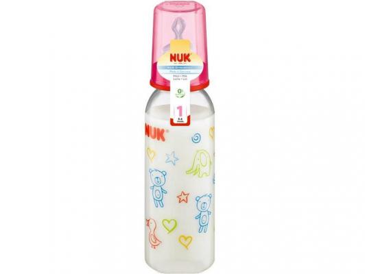 Бутылочка для кормления NUK Бутылочка пластиковая с силиконовой соской для молока 240 мл с рождения розовый