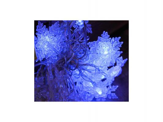 Гирлянда электрическая Снежинка 32LED портьера, синего свечения, прозрачный провод 1,5 м + отрезки 0,55 и 0,35 м., мигающий свет Новогодняя сказка 971034