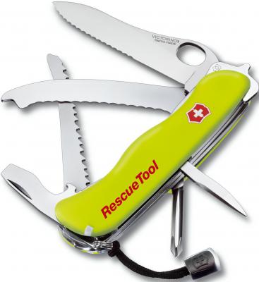 Нож перочинный Victorinox RescueTool One Hand 0.8623.MWN с фиксатором 15 фнк желтый люминисцентный