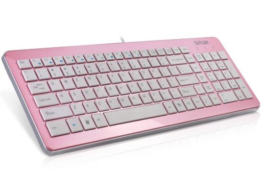 Клавиатура проводная Delux K1500 Ultra-Slim USB белый розовый
