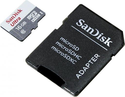 Карта памяти Micro SDHC 16Gb Class 10 Sandisk SDSQUNB-016G-GN3MA + адаптер
