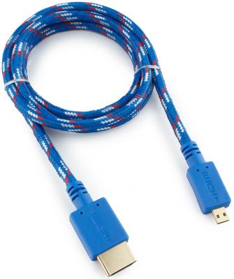 Кабель HDMI-micro HDMI 1.0м нейлоновая оплетка позолоченные разъемы синий Konoos KC-HDMIDnbrw