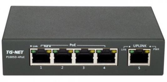 Коммутатор TG-NET P1005D-4PoE-60W неуправляемый 4 порта 10/100Mbps 4x15W PoE 1xUplink