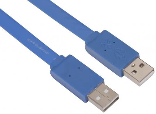 Кабель интерфейсный USB 2.0 AM-AM 1.8м Greenconnect плоский синий GCR-UM4MF-BD-1.8m