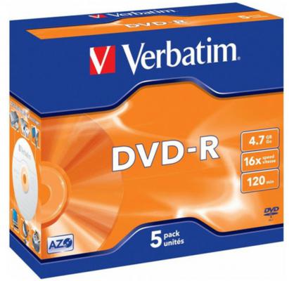 Диск DVD-R Verbatim 16x 4.7Gb Jewel Case 5шт 43519
