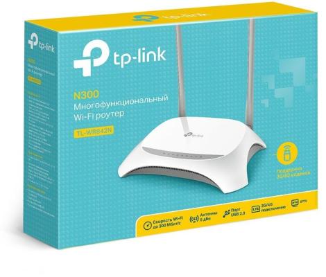 Беспроводной маршрутизатор TP-LINK TL-WR842N 802.11n 300Mbps 2.4 ГГц 4xLAN USB белый
