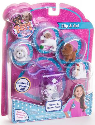 Игровой набор Just Play "Puppy in my Pocket" - Брелок-сумочка со щенками 6 предметов фиолетовый