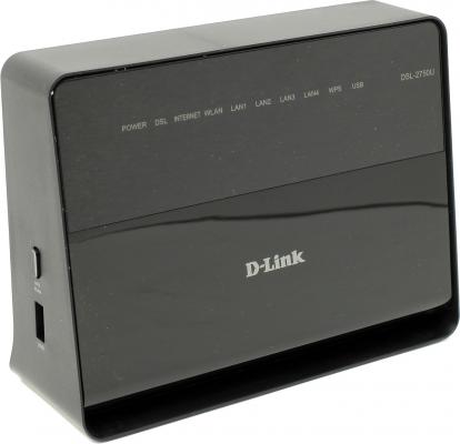 Маршрутизатор D-Link DSL-2750U/RA/U3A 802.11bgn 300Mbps 2.4 ГГц 4xLAN USB RJ-45 черный