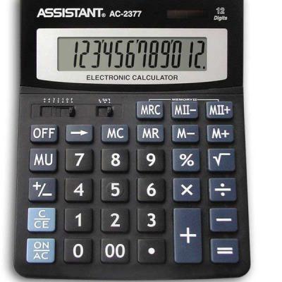 Калькулятор 12-разр., двойное питание, двойная память, черный пластик, разм. 195х149х47,5 мм AC-2377