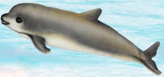 Мягкая игрушка дельфин Hansa Детеныш калифорнийской морской свиньи (вакита) искусственный мех серый 31 см 6804