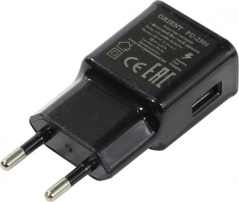 Сетевое зарядное устройство ORIENT PU-2501 USB 2.1A черный