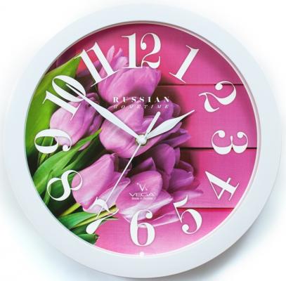 Часы настенные Вега Розовые тюльпаны П 1-7/7-270 белый рисунок