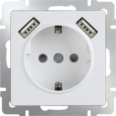 Розетка с заземлением, шторками и USBx2 белая WL01-SKGS-USBx2-IP20 4690389073199