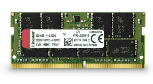 Оперативная память для ноутбука 16Gb (1x16Gb) PC4-19200 2400MHz DDR4 SO-DIMM CL17 Kingston KVR24S17D8/16